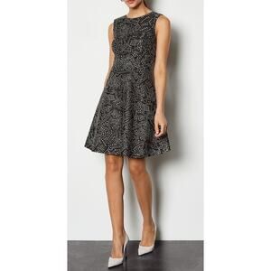 KAREN MILLEN SILVER METALLIC POLKA DOT BLACK SHEATH DRESS